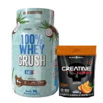 100% Whey Crush 900g - S/ Lactose Under Labz + Creatina Turbo - Refil - Laranja - 300g - Black Skull