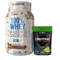 100% Whey Crush 900g - S/ Lactose Under Labz + Creatina Turbo - Refil - Limão - 150g - Black Skull