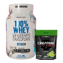 100% Whey Crush 900g - S/ Lactose - Under Labz + Creatina Turbo - Refil - Limão - 300g - Black Skull