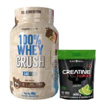 100% Whey Crush 900g - S/ Lactose - Under Labz + Creatina Turbo - Refil - Limão - 300g - Black Skull