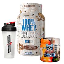 100% Whey Crush 900g - Sem Lactose + Warzone com Pump Matrix - Pré Treino - 300g + Coqueteleira