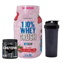 100% Whey Crush - 900g - Zero Lactose/Glúten + Creatina Pura - 300g - Black Skull + Coqueteleira - Under Labz