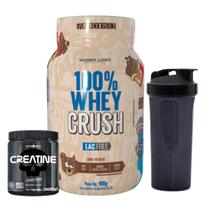100% Whey Crush - 900g - Zero Lactose/Glúten + Creatina Pura - 300g - Black Skull + Coqueteleira