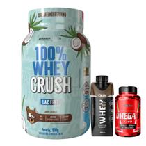 100% Whey Crush 900g - Zero Lactose/Glúten - Under + Whey Shake - 250ml - Dux + Ômega 3 - 60 Cáps
