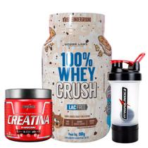 100% Whey Crush LacFree Zero Lactose 900g - Under Labz + Creatina Hardcore 300g Integralmedica + Coqueteleira 2 doses