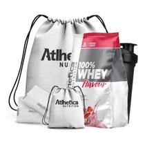 100% Whey Flavour (sc) 900g + Kit Academia Branco - Atlhetica Nutrition (morango)