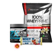 100% WHEY prime Bodyaction 900g + Creatina DOUBLE FORCE 150g + 1 barrinha