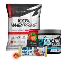 100% WHEY prime Bodyaction 900g + Creatina DOUBLE FORCE 150g + 1 barrinha - BODY ACTION