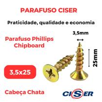 1000 Parafuso Para Madeira Philips Cabeça Chata Chipboard 3,5x25 - Caixa - Ciser