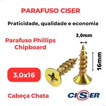 1000 Parafusos Para Madeira 3x16 Phillips Chipboard Cabeça Chata Ciser