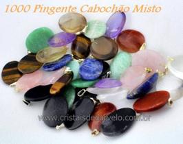 1000 Pingentes Cabochão de Pedra Natural Misto com Montagem em Pino e Argola Banho Prateado para Atacado