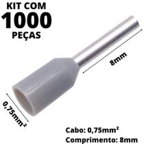 1000un Terminal Tubular Ilhós Pré-isolado Simples Para Cabo de 0,75mm² Metal 8mm Cinza E7508