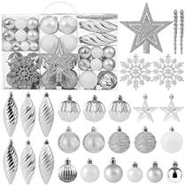 100ct Ball Ornaments Set - Sorted Shatterproof Hanging Tree Ornament Set com pacote de presente portátil reutilizável para a festa de Natal da árvore de Natal e decoração da casa (prata)