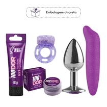100dor Lubrificante Anal + Vibrador Ponto G + Cream Lub Anal 6X1 Multifunções + Plug Anal Tamanho P + Anel Peniano