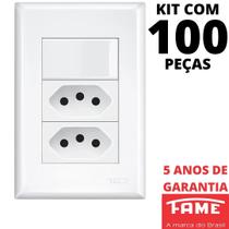 100un Interruptor Paralelo Three Way 16A e Tomada Dupla Padrão 2P+T 20A Com Placa Evidence FAME