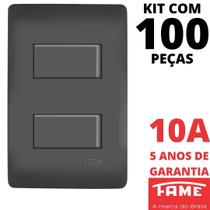 100un Interruptor Paralelo Three Way 2 Teclas 10A Com Placa 4x2 Habitat Black FAME