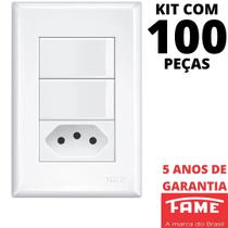 100un Interruptor Paralelo Three Way 2 Teclas 16A e Tomada Padrão 2P+T 10A Com Placa Evidence FAME