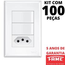100un Interruptor Paralelo Three Way 2 Teclas 16A e Tomada Padrão 2P+T 20A Com Placa Evidence FAME