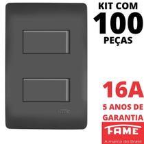 100un Interruptor Simples 2 Teclas 10A Com Placa 4x2 Habitat Black FAME