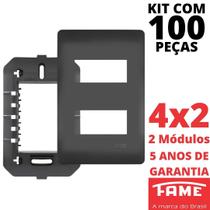 100un Placa 4X2 02 Módulos Com Suporte Habitat Black FAME