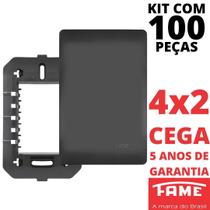 100un Placa 4X2 Cega Com Suporte Habitat Black FAME