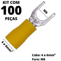 100un Terminal Forquilha Garfo Amarelo 4,0-6,0mm² M6 SV5.5-6