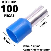 100un Terminal Tubular Ilhós Pré-isolado Simples Para Cabo de 16mm² Metal 12mm Azul E16-12