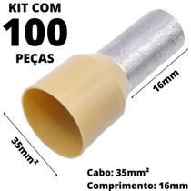 100un Terminal Tubular Ilhós Pré-isolado Simples Para Cabo de 35mm² Metal 16mm Bege E35-16
