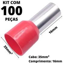 100un Terminal Tubular Ilhós Pré-isolado Simples Para Cabo de 35mm² Metal 16mm Vermelho E35-16