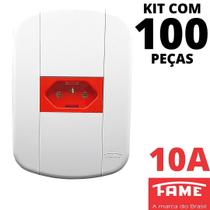 100un Tomada Padrão 2P+T 10A 220V Vermelha Com Placa Blanc Mais FAME