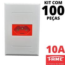 100un Tomada Padrão 2P+T 10A Vermelha Com Placa Evidence FAME