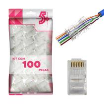 100x Conector Rj45 Cat5e Macho De Passagem 100 Unidades 5+