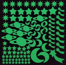 105 Adesivos Fosforescentes Brilham no Escuro Luas, Estrelas e Saturnos - Verde - Decoração Quarto Infantil