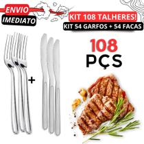 108 Talheres Inox para Cozinha + 54 Garfos + 54 Facas Talheres Alta Qualidade Premium