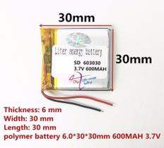10pcs Bateria 2 Fios 603030 3,7v 600mah 6mm X 30mm X 30mm 10pcs Bateria 2 Fios 603030 3,7v 600mah 6mm X 30mm X 30mm