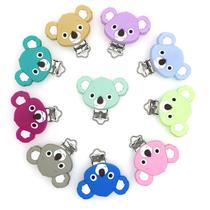 10pcs Mix Cor Koala Silicone Chupeta Clip DIY Baby Teether Colar Dentes Ferramenta de Presente De Presente Coração Redondo, Acessórios de Coração Redondo Dentes de bebê