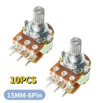 10PCS Potenciômetros Lineares De 15mm Com Eixo De 6 Pinos 10K 1K 2K 5K 20K 50K 100K 250K 500K 1M Com