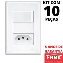 10un Interruptor Simples 16A e Tomada Padrão 2P+T 10A Com Placa Evidence FAME