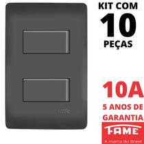 10un Interruptor Simples 2 Teclas 10A Com Placa 4x2 Habitat Black FAME