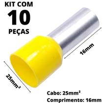 10un Terminal Tubular Ilhós Pré-isolado Simples Para Cabo de 25mm² Metal 16mm Amarelo E25-16