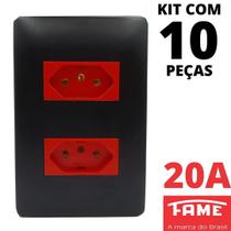 10un Tomada Padrão Dupla 2P+T 20A Vermelha Com Placa Habitat Black FAME