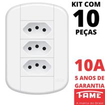 10un Tomada Padrão Tripla 2P+T 10A Com Placa Blanc Mais FAME