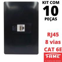10un Tomada Rede RJ45 CAT 6E 8 Vias Com Placa Habitat Black FAME