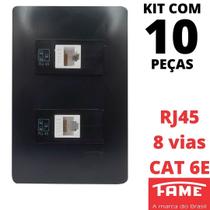 10un Tomada Rede RJ45 CAT 6E 8 Vias Dupla Com Placa Habitat Black FAME