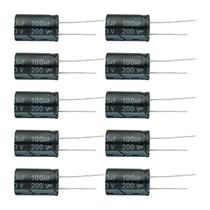 10x Capacitor Eletrolítico 100uf x 200v 105º Kit c/10 Peças 10x Capacitor Eletrolítico 100uf x 200v 105º Kit c/10 Peças