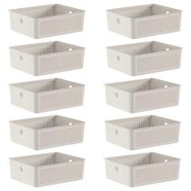 10X Cestos 5,4L Organizador Ou Flow Bege 9Cm X 22Cm X 27Cm