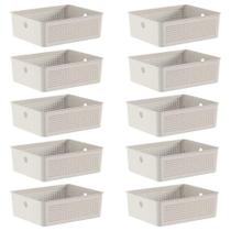 10X Cestos 5,4L Organizador Ou Flow Bege 9Cm X 22Cm X 27Cm