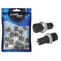 10X Chave Push Button 2 Terminais Com Trava Psb-16A - Preto