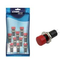 10X Chave Push Button 2 Terminais Com Trava Psb-16A Vermelho