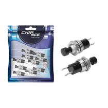 10x Chave Push Button 2 Terminais N/A - Pbs-110 Preto